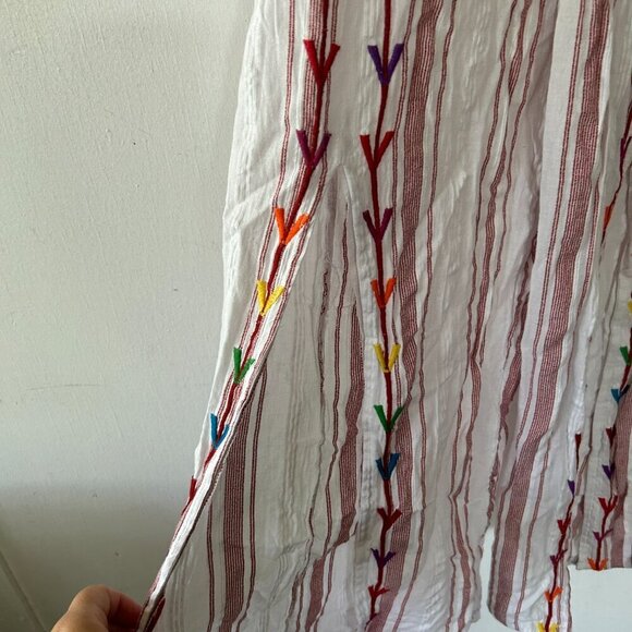 ASOS Pull On Pants Womens Size 10 White Red Striped Boho Slits Cropped Embroider - Picture 2 of 5